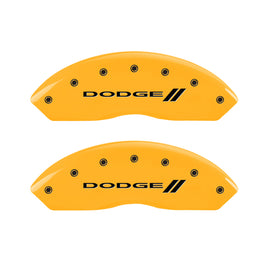 MGP 4 Caliper Covers Engraved Front & Rear With stripes/Dodge Yellow finish black ch