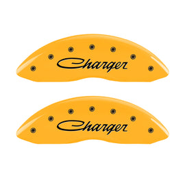 MGP 4 Caliper Covers Engraved Front & Rear Cursive/Charger Yellow finish black ch