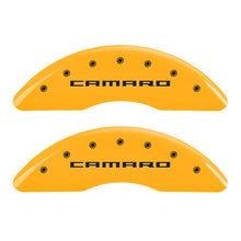 Carregar imagem no visualizador da galeria, MGP 4 Caliper Covers Engraved Front &amp; Rear Gen 5/Camaro Yellow finish black ch