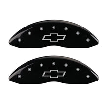 Carregar imagem no visualizador da galeria, MGP 4 Caliper Covers Engraved Front &amp; Rear Bowtie Black finish silver ch