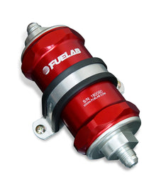 Fuelab 848 In-Line Fuel Filter Standard -10AN In/-8AN Out 100 Micron Stainless w/Check Valve - Red