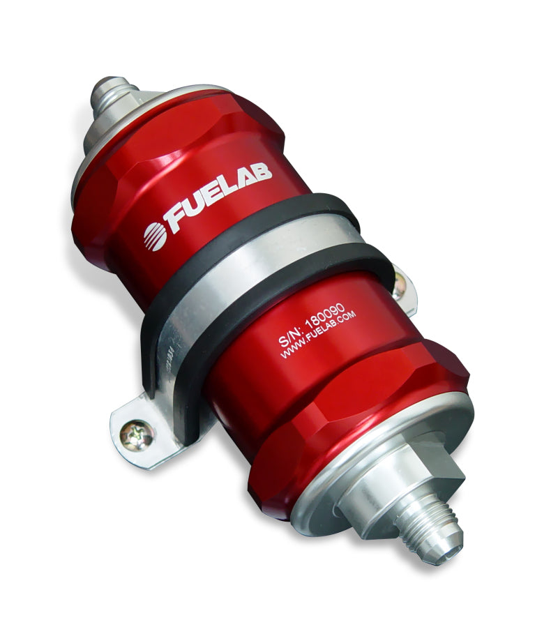 Fuelab 818 In-Line Fuel Filter Standard -6AN In/-12AN Out 6 Micron Fiberglass - Red