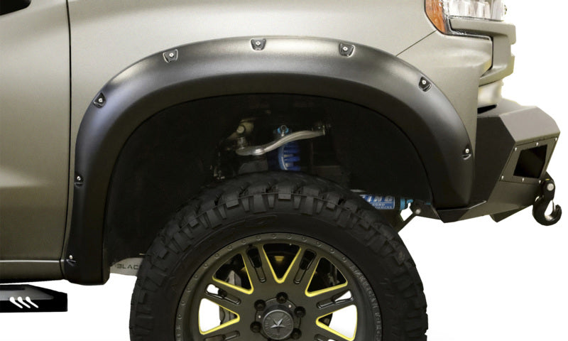 Lund 19-21 GM Silverado RX-Flat Textured Elite Series Fender Flares w/Black Bolts - Black 2pc Front
