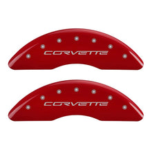Load image into Gallery viewer, MGP 4 Caliper Covers Engraved Front &amp; Rear C6/Corvette Red finish silver ch