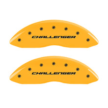 Carregar imagem no visualizador da galeria, MGP 4 Caliper Covers Engrvd Front Block/Challenger Engrvd Rear Vintage Style/RT Yellow fnsh Blk ch