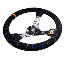 Load image into Gallery viewer, NRG Reinforced Steering Wheel (350mm / 3in. Deep) Blk Suede w/Color Stitch (Kyle Mohan Edition)