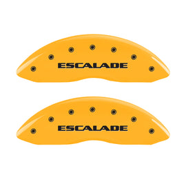 MGP 4 Caliper Covers Engraved Front Escalade Engraved Rear EXT Yellow finish black ch