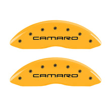 Carregar imagem no visualizador da galeria, MGP 4 Caliper Covers Engraved Front Camaro Rear Gen 4/Ss Yellow Finish Black Char 1998 Chevy Camaro
