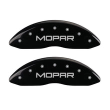 Load image into Gallery viewer, MGP 4 Caliper Covers Engraved Front &amp; Rear MOPAR Black finish silver ch