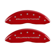 Load image into Gallery viewer, MGP 4 Caliper Covers Engraved Front &amp; Rear With out stripes/Durango Red finish silver ch