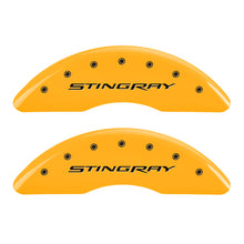 Load image into Gallery viewer, MGP 4 Caliper Covers Engraved Front &amp; Rear Stingray Yellow finish black ch