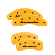 Carregar imagem no visualizador da galeria, MGP 4 Caliper Covers Engraved Front &amp; Rear Impala Yellow finish black ch