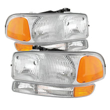 Carregar imagem no visualizador da galeria, Xtune GMC Sierra 99-06 Headlights &amp; Amber Bumper Lights Chrome HD-JH-GS99-SET-OEAM-C