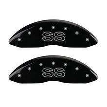 Carregar imagem no visualizador da galeria, MGP 4 Caliper Covers Engraved Front &amp; Rear Classic/SS Black finish silver ch