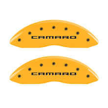 Carregar imagem no visualizador da galeria, MGP 4 Caliper Covers Engraved Front &amp; Rear Gen 5/Camaro Yellow finish black ch