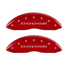 Carregar imagem no visualizador da galeria, MGP Front set 2 Caliper Covers Engraved Front With out stripes/Dodge Red finish silver ch