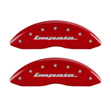 Carregar imagem no visualizador da galeria, MGP 4 Caliper Covers Engraved Front &amp; Rear Impala Red finish silver ch