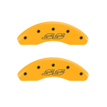 Carregar imagem no visualizador da galeria, MGP 4 Caliper Covers Engraved Front &amp; Rear Impala style/SS Yellow finish black ch
