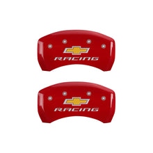 Carregar imagem no visualizador da galeria, MGP 4 Caliper Covers Engraved Front &amp; Rear Chevy racing Red finish silver ch