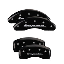 Carregar imagem no visualizador da galeria, MGP 4 Caliper Covers Engraved Front &amp; Rear Impala Black finish silver ch
