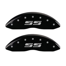 Carregar imagem no visualizador da galeria, MGP 4 Caliper Covers Engraved Front &amp; Rear MGP Black finish silver ch