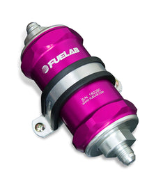 Fuelab 848 In-Line Fuel Filter Standard -10AN In/-6AN Out 100 Micron Stainless w/Check Valve -Purple