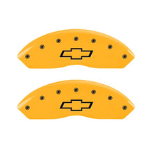 Carregar imagem no visualizador da galeria, MGP 2 Caliper Covers Engraved Front Bowtie Yellow Finish Black Char 1997 Chevrolet C3500