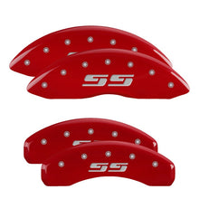 Carregar imagem no visualizador da galeria, MGP 4 Caliper Covers Engrvd Front Block/Challenger Engrvd Rear Vintage Style/RT Yellow fnsh Blk ch
