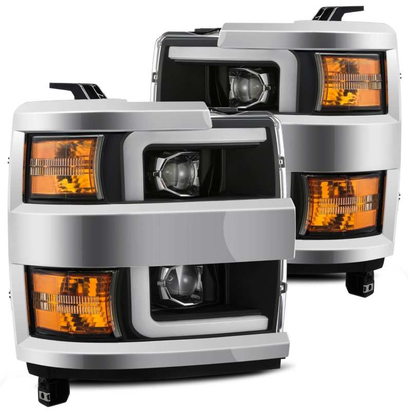 AlphaRex 15-19 Chevy 2500HD PRO-Series Proj Headlights Plank Style Black w/Chrome Acc w/Activ Light