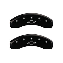 Carregar imagem no visualizador da galeria, MGP 4 Caliper Covers Engraved Front &amp; Rear Bowtie Black finish silver ch