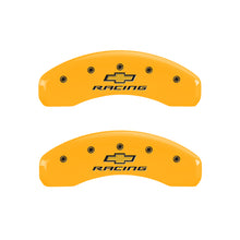 Carregar imagem no visualizador da galeria, MGP 4 Caliper Covers Engraved Front &amp; Rear Chevy racing Yellow finish black ch