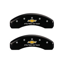 Carregar imagem no visualizador da galeria, MGP 4 Caliper Covers Engraved Front &amp; Rear Chevy racing Black finish silver ch
