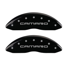 Carregar imagem no visualizador da galeria, MGP 4 Caliper Covers Engraved Front &amp; Rear Gen 4/Camaro Black finish silver ch