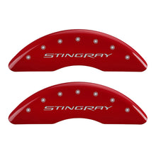 Carregar imagem no visualizador da galeria, MGP 4 Caliper Covers Engraved Front &amp; Rear Stingray Red finish silver ch