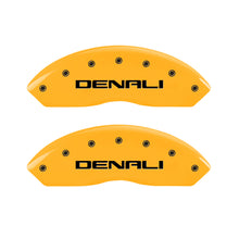 Load image into Gallery viewer, MGP 4 Caliper Covers Engraved Front &amp; Rear Denali Yellow Finish Black Char 2017 GMC Acadia