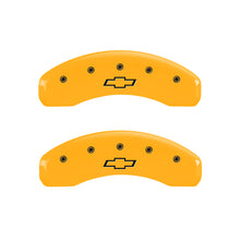 Load image into Gallery viewer, MGP 4 Caliper Covers Engraved Front &amp; Rear Bowtie Yellow Finish Black Char 2004 Chevrolet SSR