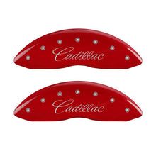 Load image into Gallery viewer, MGP 4 Caliper Covers Engraved Front Cadillac Engraved Rear ATS Red finish silver ch