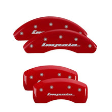 Carregar imagem no visualizador da galeria, MGP 4 Caliper Covers Engraved Front &amp; Rear Impala Red finish silver ch