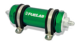 Fuelab 858 In-Line Fuel Filter Long -8AN In/-10AN Out 100 Micron Stainless w/Check Valve - Green