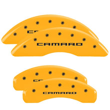 Carregar imagem no visualizador da galeria, MGP 4 Caliper Covers Engraved Front &amp; Rear Gen 5/Camaro Yellow finish black ch