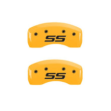 Load image into Gallery viewer, MGP 4 Caliper Covers Engraved Front &amp; Rear Monte Carlo SS Yellow Finish Black Char 2008 Chevy Impala