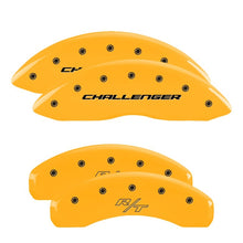 Carregar imagem no visualizador da galeria, MGP 4 Caliper Covers Engrvd Front Block/Challenger Engrvd Rear Vintage Style/RT Yellow fnsh Blk ch