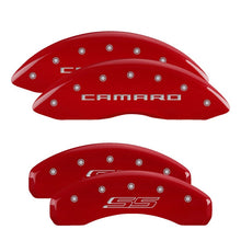 Carregar imagem no visualizador da galeria, MGP 4 Caliper Covers Engraved Front Gen 5/Camaro Engraved Rear Gen 5/SS Red finish silver ch