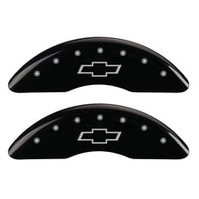 Carregar imagem no visualizador da galeria, MGP 4 Caliper Covers Engraved Front &amp; Rear Bowtie Black finish silver ch