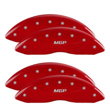 Carregar imagem no visualizador da galeria, MGP 4 Caliper Covers Engraved Front &amp; Rear Silverado style/SS Red finish silver ch