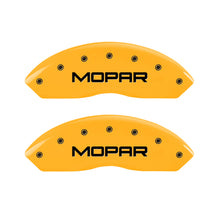 Load image into Gallery viewer, MGP 4 Caliper Covers Engraved Front &amp; Rear Mopar Yellow Finish Black Char 2010 Dodge Nitro