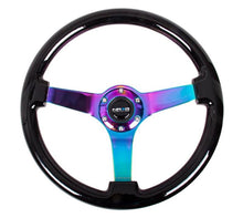Carregar imagem no visualizador da galeria, NRG Reinforced Steering Wheel (350mm / 3in Deep) Classic Blk Wood Grain w/Neochrome 3-Spoke Center